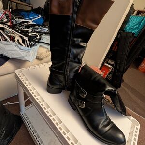 Elegant Black and Brown Heeled Boots